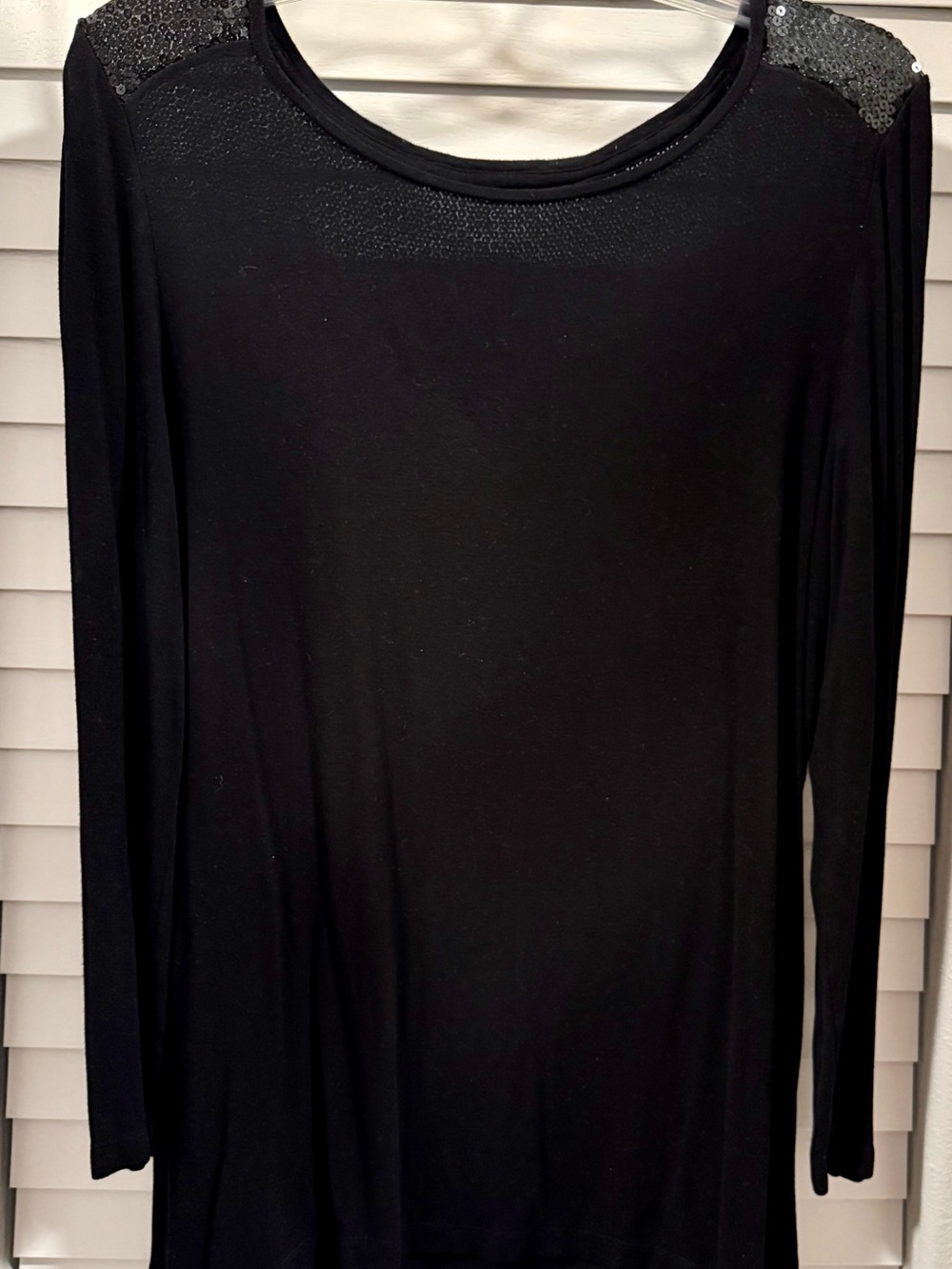 Black Long Sleeve Top with Sequin Shoulder Detail